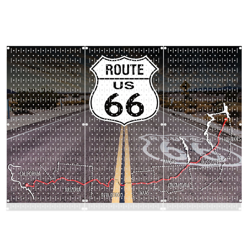 HWC13135 Route 66 (3 Panels) | 48" x 32" (tall) | Printed Pegboard